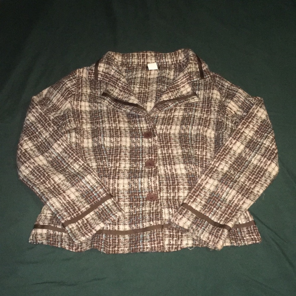 chocolate, cream, turquoise, olive, plaid blazer